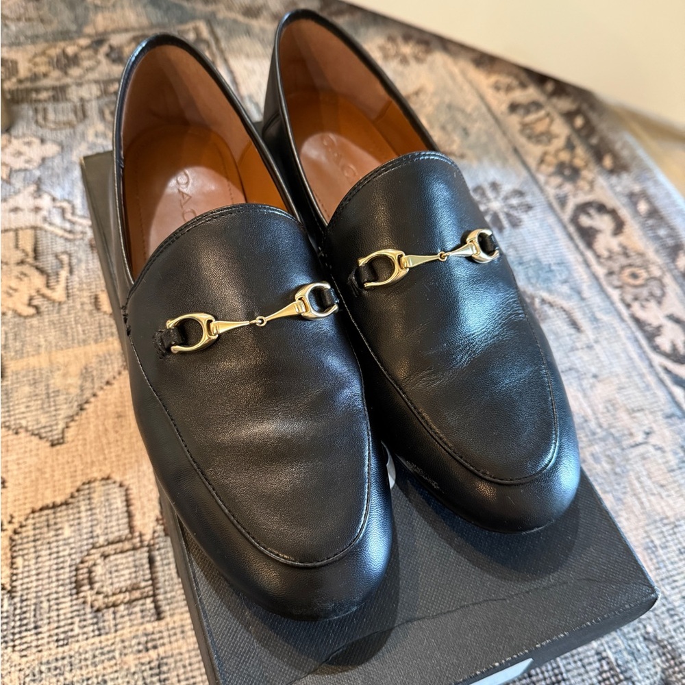 Coach Black and Gold Flats with Horsebit Detail